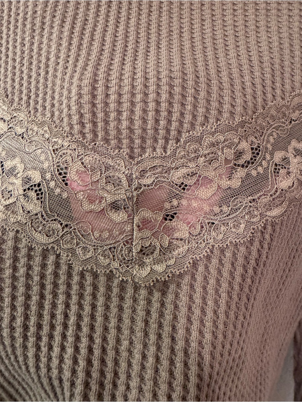 Free People Thermal Lace Button Top | Boho Waffle Knit Long Sleeve Cozy Chic Top - Picture 3 of 8